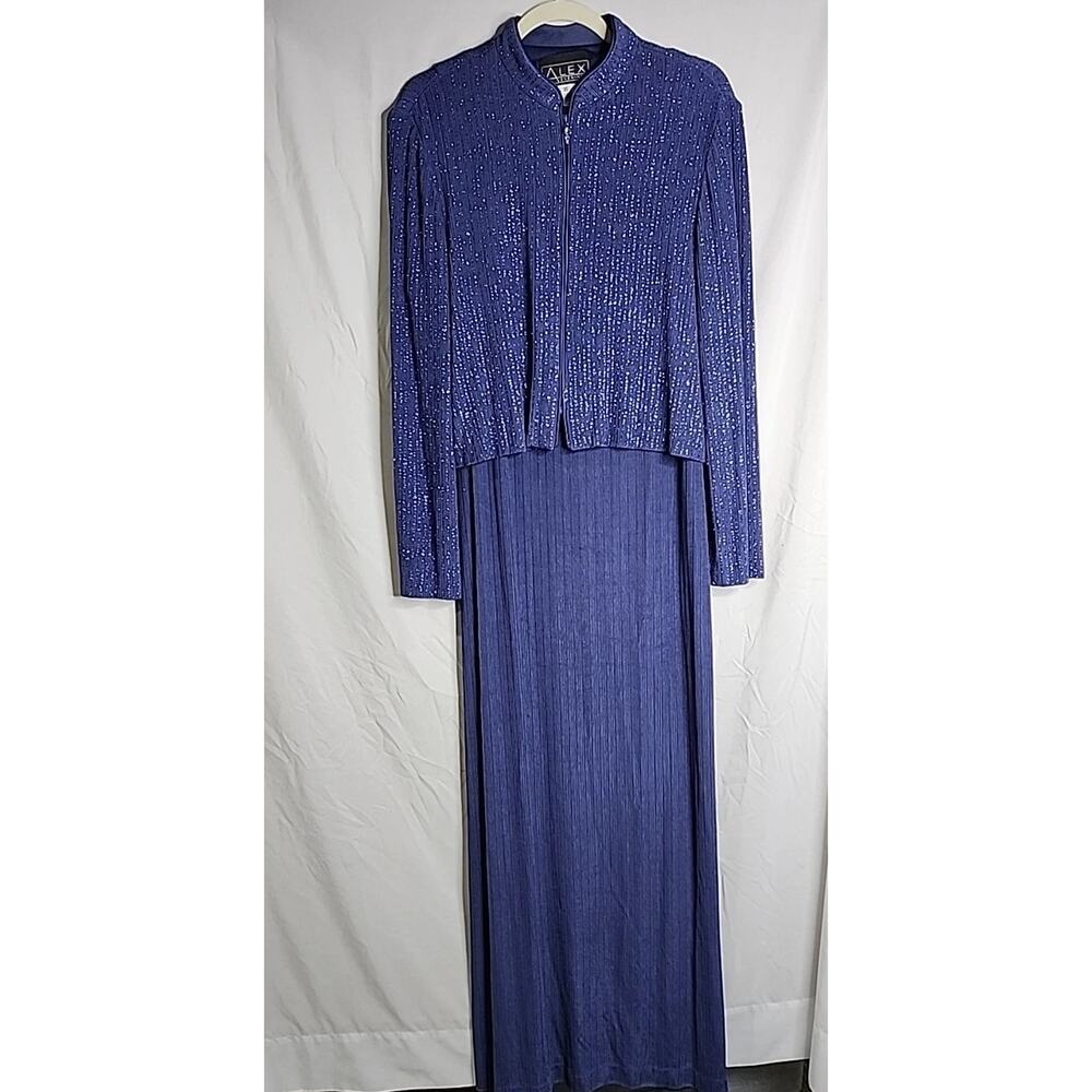 ALEX EVENING Two-Piece Set Size 16 Blue Long Sleeveless Dress & Sparkle Jacket